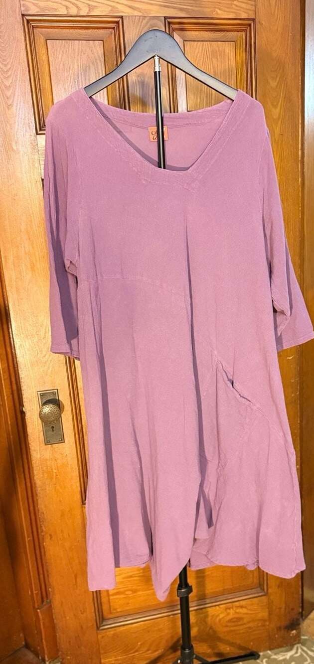 Oh My Gauze! Amethyst Purple Cotton Gauze Asymmetrical Pocket Tunic Dress Size 2